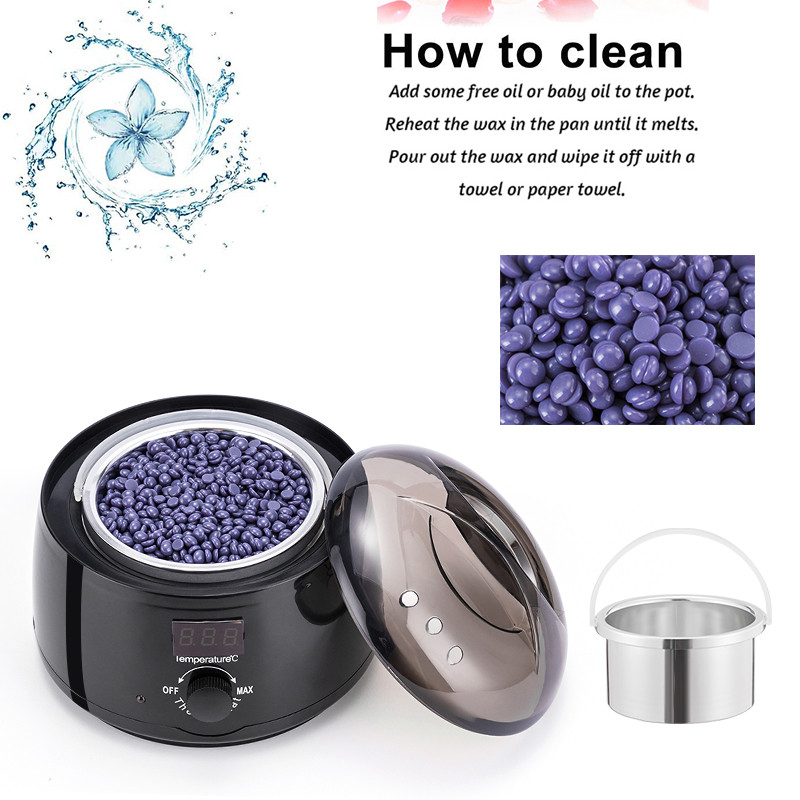 Plaukų šalinimo vaškavimo lydalo mašinos rinkinys vaškavimo šildytuvo rinkinys elektrinis temperatūros ekrano parafino šildytuvas su 4 skonio vaško pupelėmis