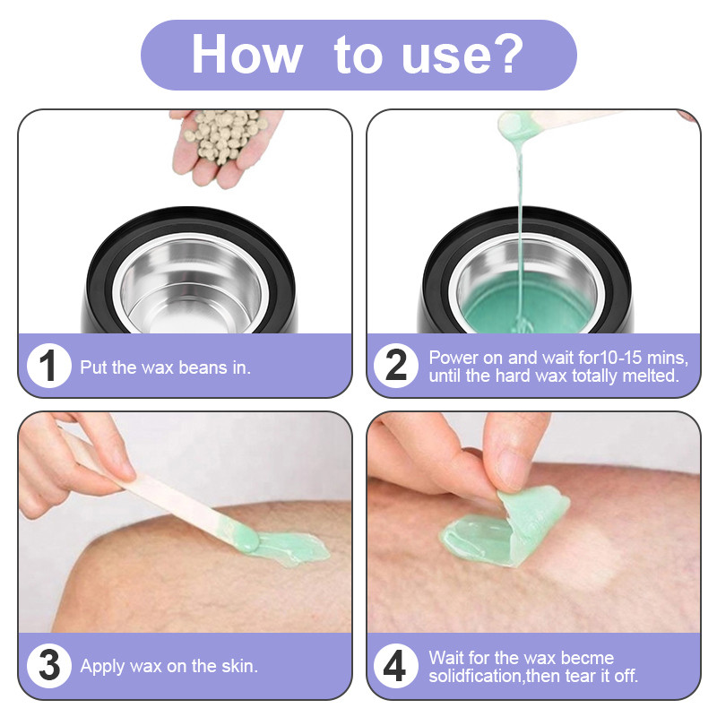 Plaukų šalinimo vaškavimo lydalo mašinos rinkinys vaškavimo šildytuvo rinkinys elektrinis temperatūros ekrano parafino šildytuvas su 4 skonio vaško pupelėmis