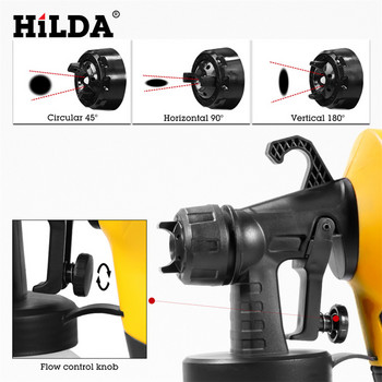 HILDA 500W/800ml Ψεκαστήρας χρωμάτων Υψηλής ισχύος HVLP Ηλεκτρικό πιστόλι ψεκασμού EU/US Plug 5 ακροφύσιο εύκολος ψεκασμός για το σπίτι DIY