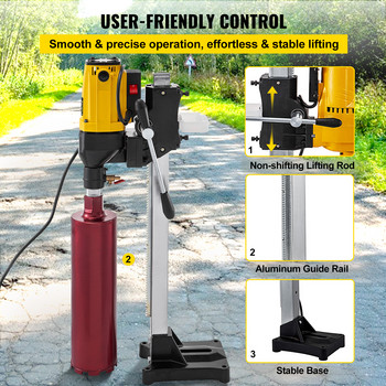 VEVOR 2180W Diamond Core Drill Rig 160mm 180mm Drill Bits Handheld/Stand Industrial Wet Electric Core Drill Machine