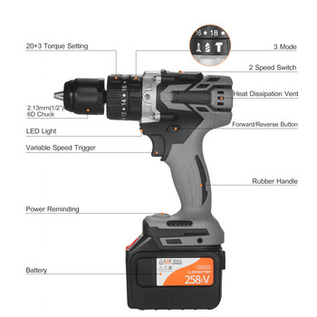 Cordless Drill Electric Screwdriver Power Driver Metal Chuckless 20+3 Position 0-1550RMP Variable Speed Drill Screwdriver