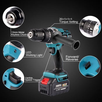 Ηλεκτρικό κρουστικό τρυπάνι Yofidra 18V 13mm 480N.M 20+3 Torque Brushless 3 σε 1 Ηλεκτρικό κατσαβίδι για μπαταρία Makita 18V