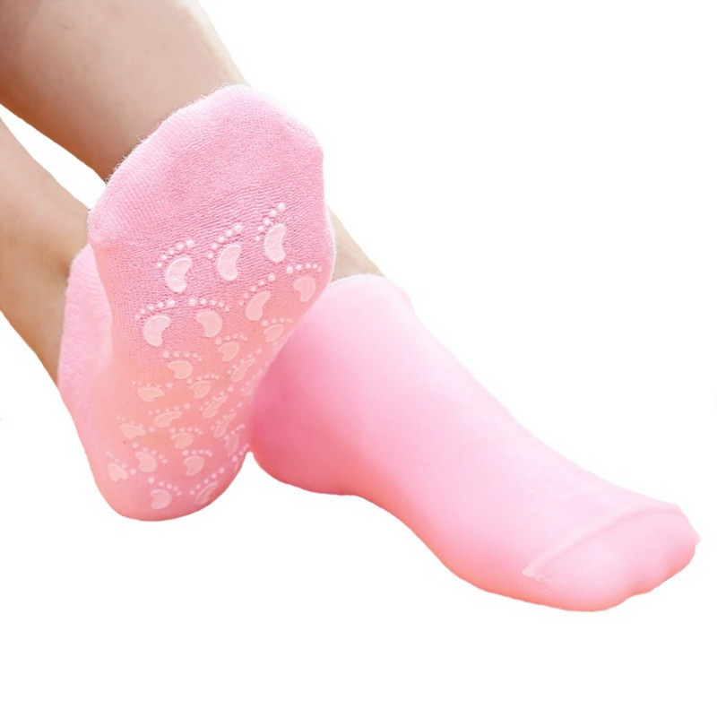 1 pár Újrafelhasználható SPA Gél Zokni Hidratáló Fehérítő Hámlasztó Velvet Smooth Beauty Lábápoló Szilikon Zokni Lábápoló