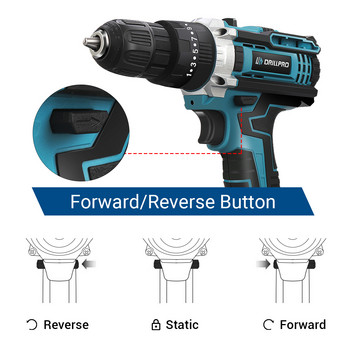 Drillpro 3 σε 1 Ηλεκτρικό κρουστικό δράπανο 25+3 Torque Ηλεκτρικό σφυρί κατσαβίδι Ασύρματο κρουστικό δράπανο ηλεκτρικό εργαλείο με 2 μπαταρίες