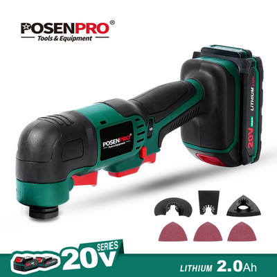 POSENPRO svyruojantis daugiafunkcis 20 V belaidis elektrinis įrankis, skirtas namų remonto darbams atlikti, 2,0 Ah ličio jonų akumuliatorius su priedais
