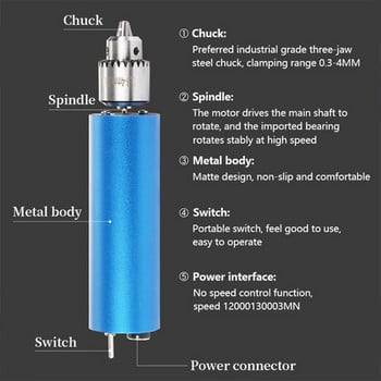 Електрическа бормашина Мини гравьор 0,3-4 мм патронник с безстепенна скорост Дървообработваща бормашина за металообработваща машина Полираща скулптура