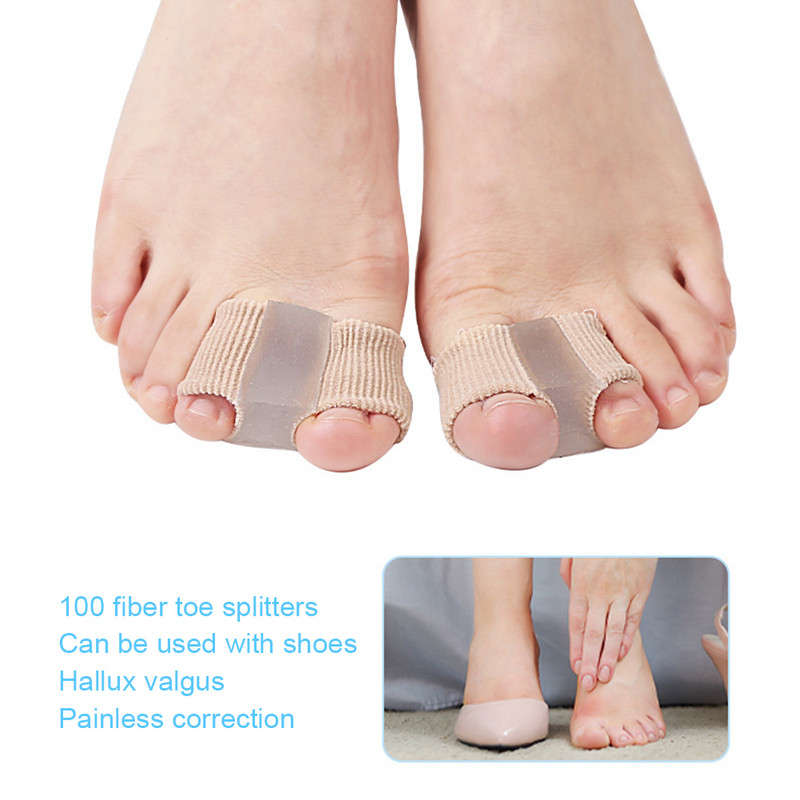 2 skylučių pirštų rankovių korektorius Kojos pirštų skyriklis Audinio kojos korektorius su geliniu pamušalu, skirtas skausmui malšinti ir persidengiančiam pirštui