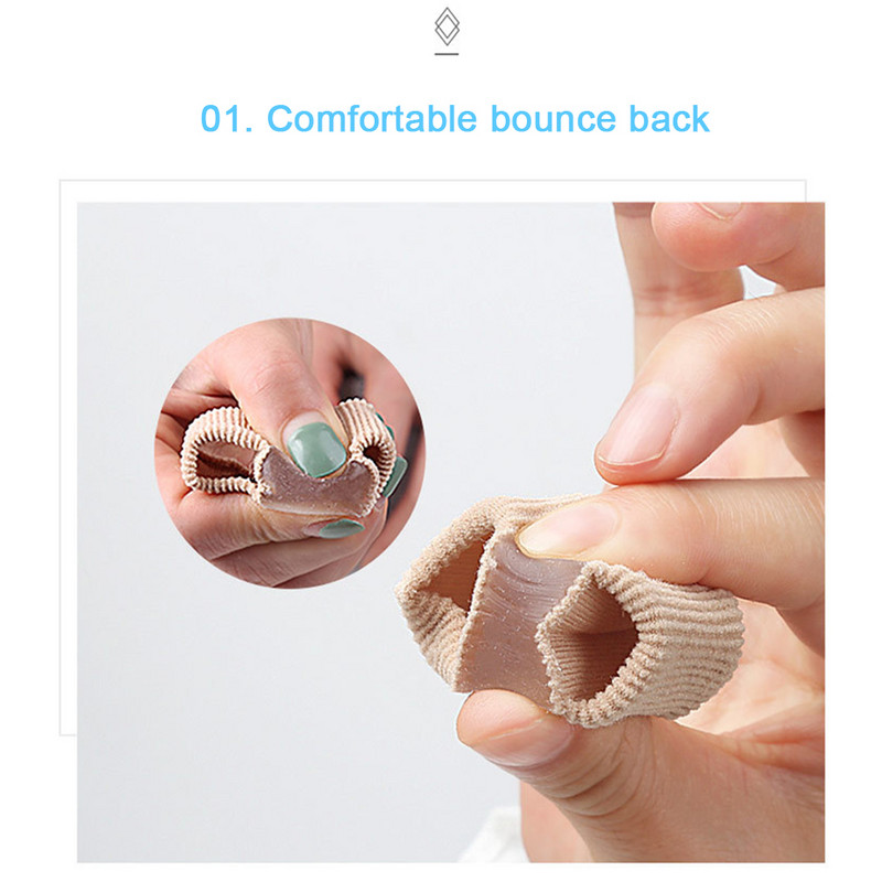 2 skylučių pirštų rankovių korektorius Kojos pirštų skyriklis Audinio kojos korektorius su geliniu pamušalu, skirtas skausmui malšinti ir persidengiančiam pirštui