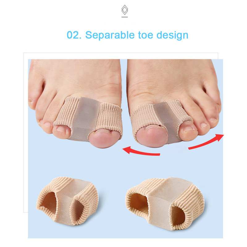 2 skylučių pirštų rankovių korektorius Kojos pirštų skyriklis Audinio kojos korektorius su geliniu pamušalu, skirtas skausmui malšinti ir persidengiančiam pirštui