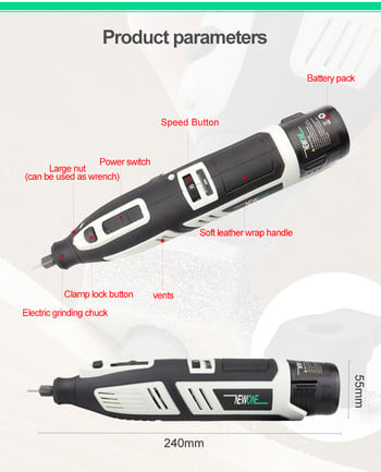 Ηλεκτρικό μίνι τρυπάνι Newone 12V Lithium-Ion Cordless Rotary Tool Kit με φορητό περιστροφικό εργαλείο ρύθμισης έξι ταχυτήτων