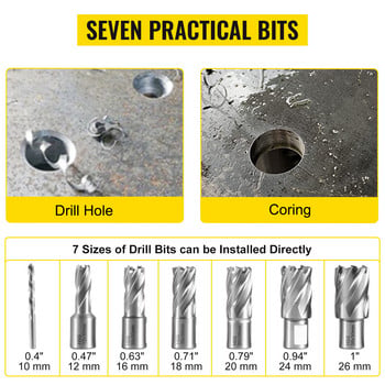 VEVOR 1100W Magnetic Drill Press 7/12 Bits 40mm Electric Mag Bench Tapping Drilling Rig Machine for Engineering Steel Constructure