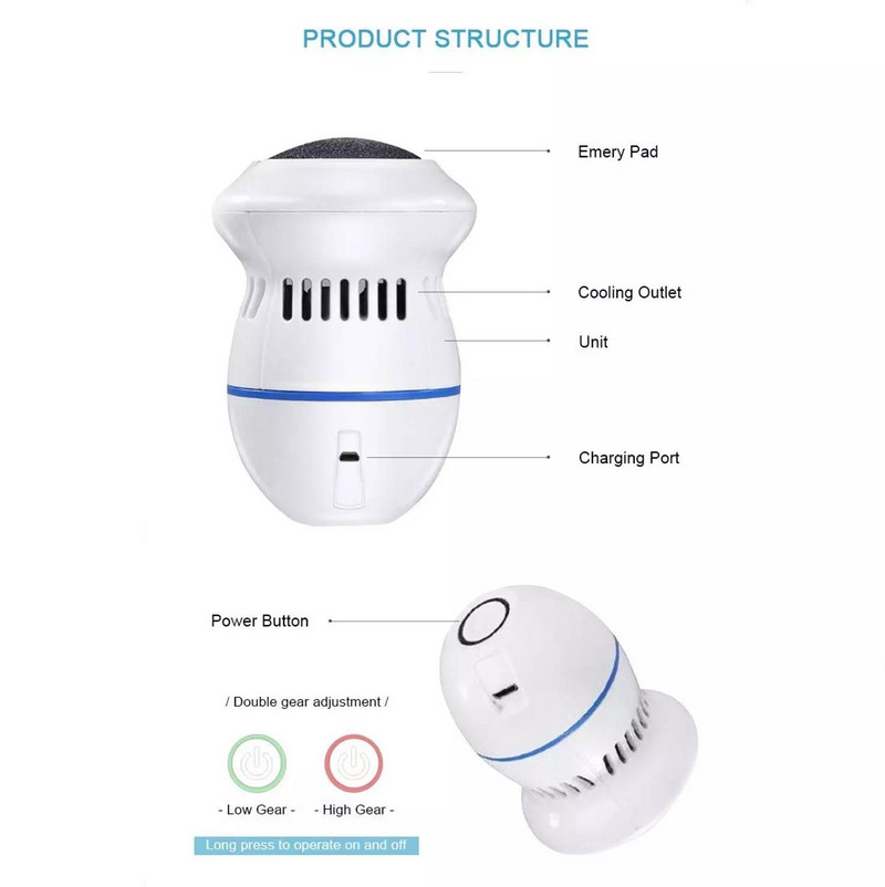 Slefuit electric pentru picioare Dispozitiv de îndepărtare a calusului piciorului Pile reîncărcabile pentru picioare Mașină de curățat Instrumente de îngrijire a picioarelor pentru dispozitivul de pedichiură exfoliant