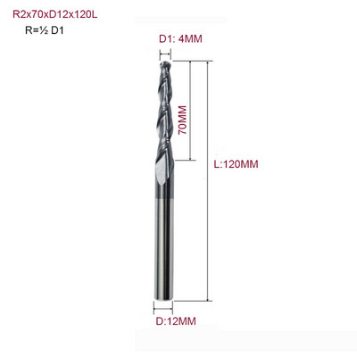 1 бр. HRC55 D3.175 D4 D6 D8 D10 D12 2F фреза с конусовидна топка и носова част, волфрамова твърдосплавна фреза с конусовидна конусна фреза