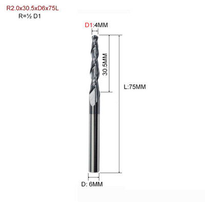 1 бр. HRC55 D3.175 D4 D6 D8 D10 D12 2F фреза с конусовидна топка и носова част, волфрамова твърдосплавна фреза с конусовидна конусна фреза
