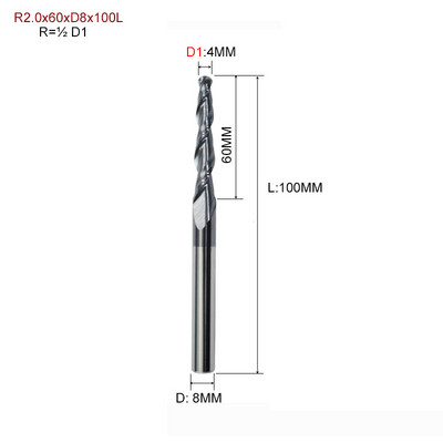 1 бр. HRC55 D3.175 D4 D6 D8 D10 D12 2F фреза с конусовидна топка и носова част, волфрамова твърдосплавна фреза с конусовидна конусна фреза