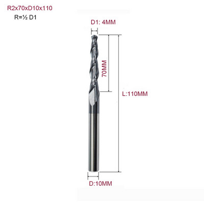 1 бр. HRC55 D3.175 D4 D6 D8 D10 D12 2F фреза с конусовидна топка и носова част, волфрамова твърдосплавна фреза с конусовидна конусна фреза