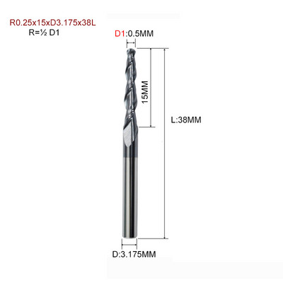 1 бр. HRC55 D3.175 D4 D6 D8 D10 D12 2F фреза с конусовидна топка и носова част, волфрамова твърдосплавна фреза с конусовидна конусна фреза