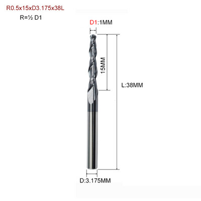 1 бр. HRC55 D3.175 D4 D6 D8 D10 D12 2F фреза с конусовидна топка и носова част, волфрамова твърдосплавна фреза с конусовидна конусна фреза