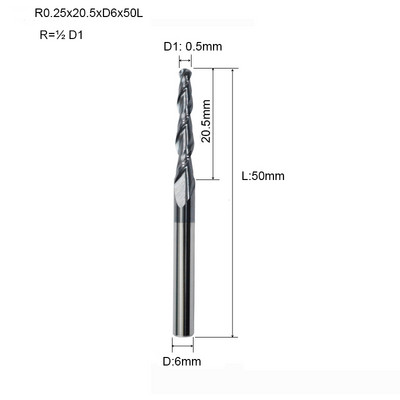 1 бр. HRC55 D3.175 D4 D6 D8 D10 D12 2F фреза с конусовидна топка и носова част, волфрамова твърдосплавна фреза с конусовидна конусна фреза