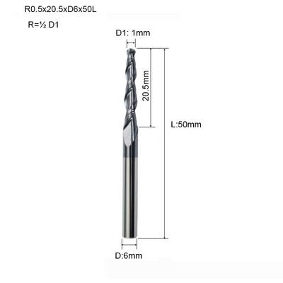 1 бр. HRC55 D3.175 D4 D6 D8 D10 D12 2F фреза с конусовидна топка и носова част, волфрамова твърдосплавна фреза с конусовидна конусна фреза