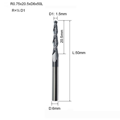 1 бр. HRC55 D3.175 D4 D6 D8 D10 D12 2F фреза с конусовидна топка и носова част, волфрамова твърдосплавна фреза с конусовидна конусна фреза