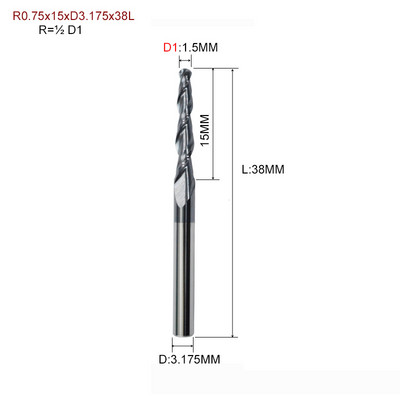 1 бр. HRC55 D3.175 D4 D6 D8 D10 D12 2F фреза с конусовидна топка и носова част, волфрамова твърдосплавна фреза с конусовидна конусна фреза