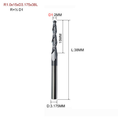 1 бр. HRC55 D3.175 D4 D6 D8 D10 D12 2F фреза с конусовидна топка и носова част, волфрамова твърдосплавна фреза с конусовидна конусна фреза