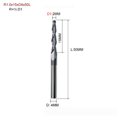 1 бр. HRC55 D3.175 D4 D6 D8 D10 D12 2F фреза с конусовидна топка и носова част, волфрамова твърдосплавна фреза с конусовидна конусна фреза