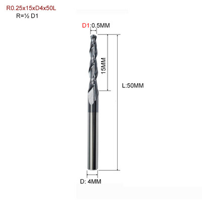 1 бр. HRC55 D3.175 D4 D6 D8 D10 D12 2F фреза с конусовидна топка и носова част, волфрамова твърдосплавна фреза с конусовидна конусна фреза