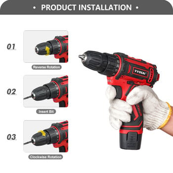 VVOSAI MT-Series 12V Cordless Drill Ηλεκτρικό κατσαβίδι Επαναφορτιζόμενο πρόγραμμα οδήγησης DC Lithium-Ion Charged Ηλεκτρικά εργαλεία 2 ταχυτήτων