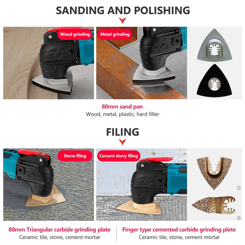 Pagrindinis „Pasidaryk pats“ įkraunamas medžio apdirbimo įrankis Elektrinis žoliapjovės pjūklas Akumuliatorinis Galingas svyruojantis daugiafunkcis įrankis 21V Makita akumuliatoriui