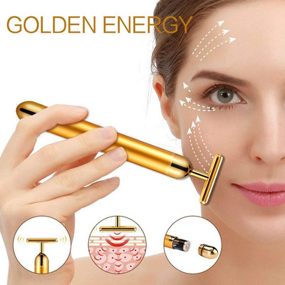 24k Gold Face Lift Bar Roller Vibration Slimming Massager Facial Stick Красота на лицето Грижа за кожата Т-образен вибриращ инструмент
