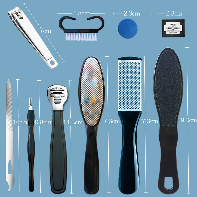 8/10 in 1 Profesionalus pėdų priežiūros rinkinys pedikiūro įrankių rinkinys nerūdijančio plieno pėdų rasp pėdų negyvos odos valiklis Clean Toenail Care Kit