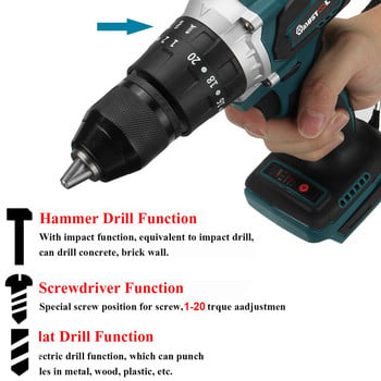 MUSTOOT 18V 3 σε 1 Brushless Electric Cordless κρουστικό δράπανο 13mm 20+3 Torque Ηλεκτρικό κατσαβίδι για μπαταρία Makita