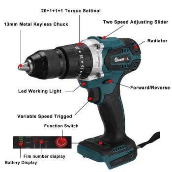 MUSTOOT 18V 3 σε 1 Brushless Electric Cordless κρουστικό δράπανο 13mm 20+3 Torque Ηλεκτρικό κατσαβίδι για μπαταρία Makita