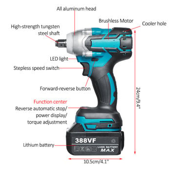 588N.M безчетков акумулаторен електрически ударен гайковерт Електрическа бормашина Мощна отвертка 1/2 вложков ключ с 2 броя 18000mAh Li батерия