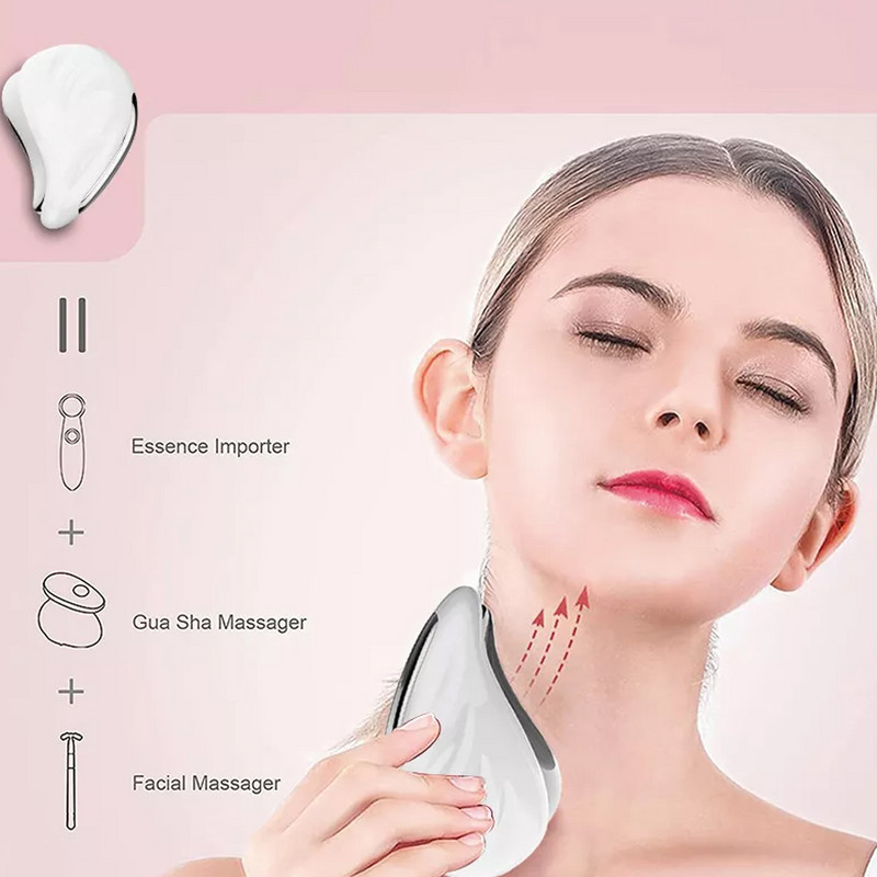 Elektromos Gua Sha Massager EMS Thermal Neck Lifting Hideg és Meleg Feszesítő V-vonalú Ránctalanító Galvanic Spa arctonizáló készülék