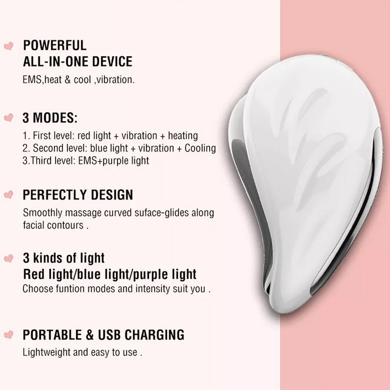 Elektromos Gua Sha Massager EMS Thermal Neck Lifting Hideg és Meleg Feszesítő V-vonalú Ránctalanító Galvanic Spa arctonizáló készülék