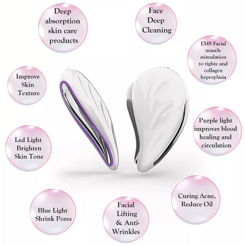 Elektromos Gua Sha Massager EMS Thermal Neck Lifting Hideg és Meleg Feszesítő V-vonalú Ránctalanító Galvanic Spa arctonizáló készülék