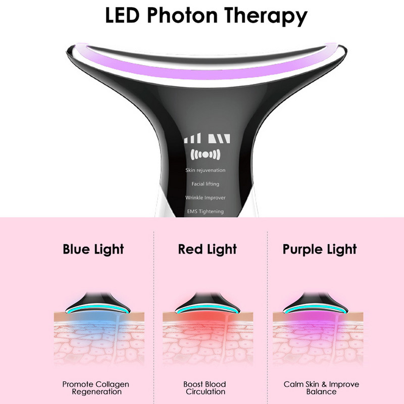 Nešiojamas odos stangrinantis grožio tonizuojantis prietaisas EMS mikro srovės LED fotonų terapijos veido kaklo raukšlių šalinimo aparatas nuo senėjimo