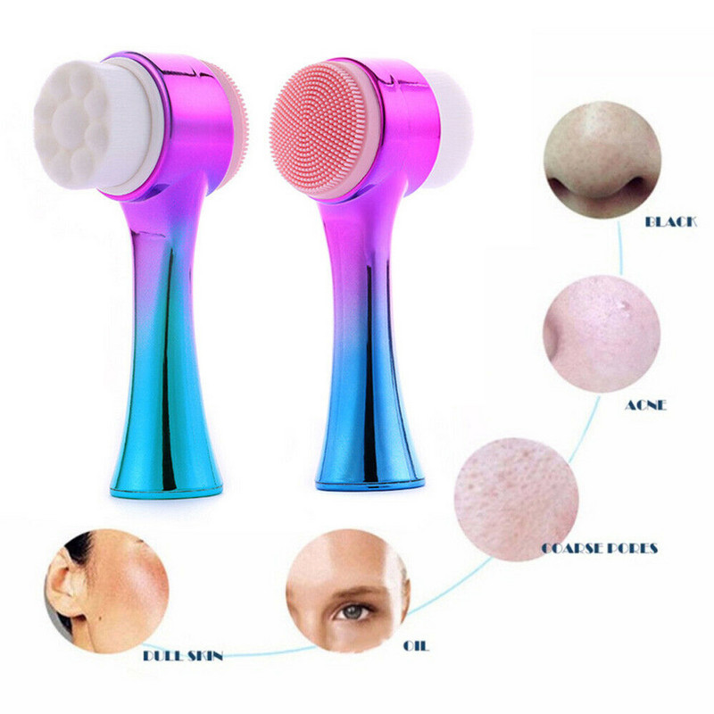 2 viename dvipusis silikoninis odos priežiūros įrankis veido valymo šepetėlis Veido valymo vibracinis veido masažo šepetėlis.