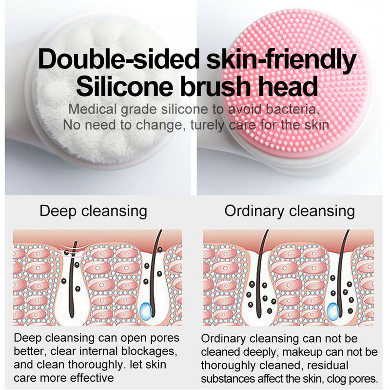2 viename dvipusis silikoninis odos priežiūros įrankis veido valymo šepetėlis Veido valymo vibracinis veido masažo šepetėlis.