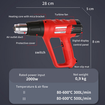 Πιστόλι θερμού αέρα Felisatti 220V 2000W Ηλεκτρικός θερμαντήρας Θερμοκρασία Πιστόλι Μεταβλητής Θερμοκρασίας Προηγμένα Ηλεκτρικά Εργαλεία