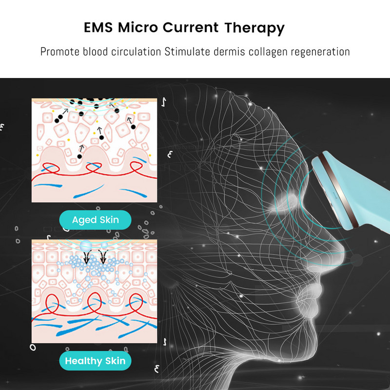 Sonic veido odos valymo šepetėlis Ultragarsinis veido valiklis EMS Micro Current veido masažuoklis Beauty Health Device Skin Care Machine