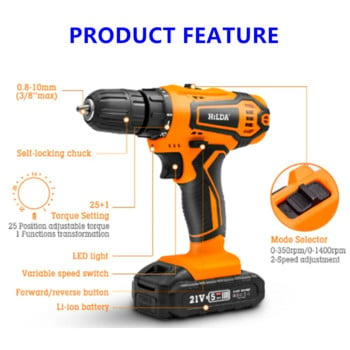 HILDA 12V 16,8V 21V Mini Cordless Drill Ηλεκτρικό κατσαβίδι Επαναφορτιζόμενη μπαταρία ιόντων λιθίου Ηλεκτρικά εργαλεία οδήγησης DIY δύο ταχυτήτων