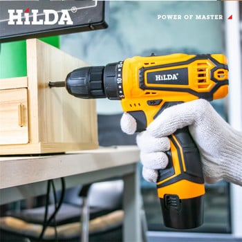 HILDA 12V 16,8V 21V Mini Cordless Drill Ηλεκτρικό κατσαβίδι Επαναφορτιζόμενη μπαταρία ιόντων λιθίου Ηλεκτρικά εργαλεία οδήγησης DIY δύο ταχυτήτων