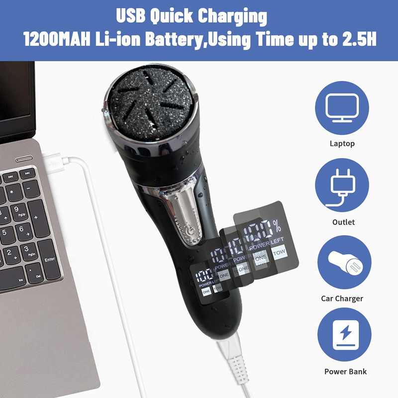 Punjiva električna rašpa za stopala Električna brusilica za stopala za pedikuru IPX7 Vodootporna 3 glave za brušenje za uklanjanje mrtve kože stopala