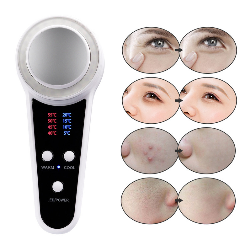 Hot Rece Hammer Facial LED Terapie cu fotoni Dispozitiv de frumusețe Lifting piele Strângere Antirid Încălzire Răcire Compresă Masaj