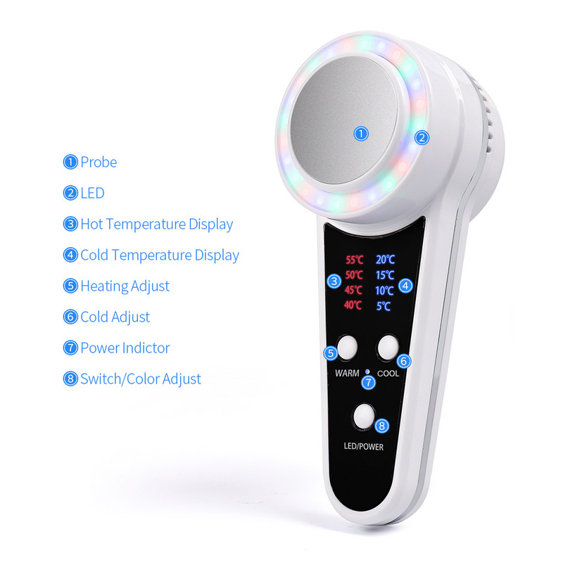 Hot Rece Hammer Facial LED Terapie cu fotoni Dispozitiv de frumusețe Lifting piele Strângere Antirid Încălzire Răcire Compresă Masaj