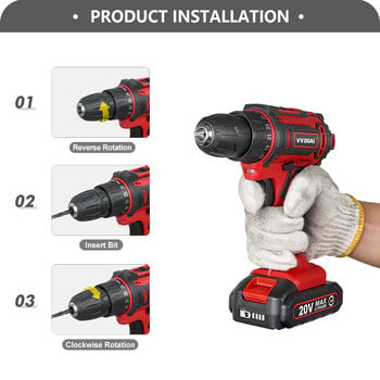 VVOSAI QY-Series 2 Speed 3/8-Inc 20V Electric Screwdriver Mini Driver 25+1Ρυθμίσεις ροπής Τρυπάνι μπαταρίας Επαναφορτιζόμενο ηλεκτρικό εργαλείο